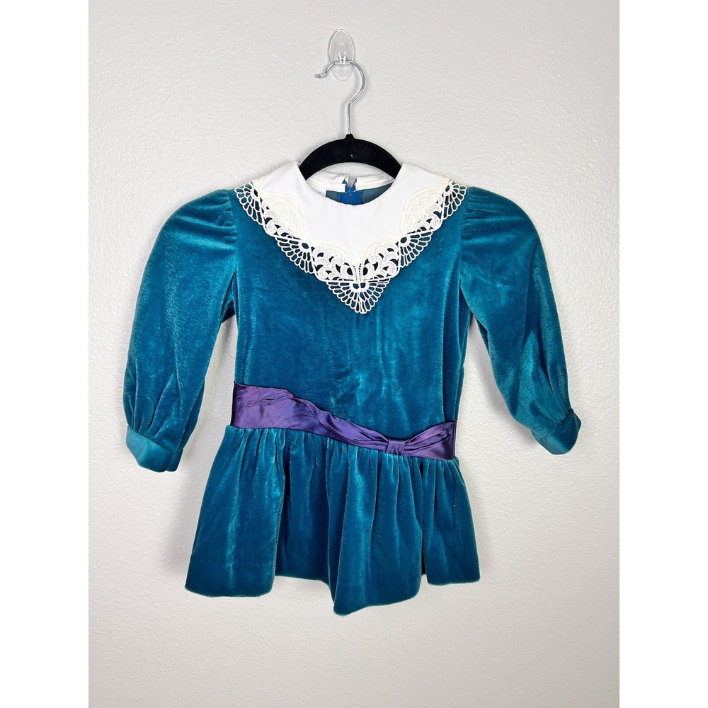 Vintage BONNIE JEAN SZ 4 Girls Party Dress, Teal Velour